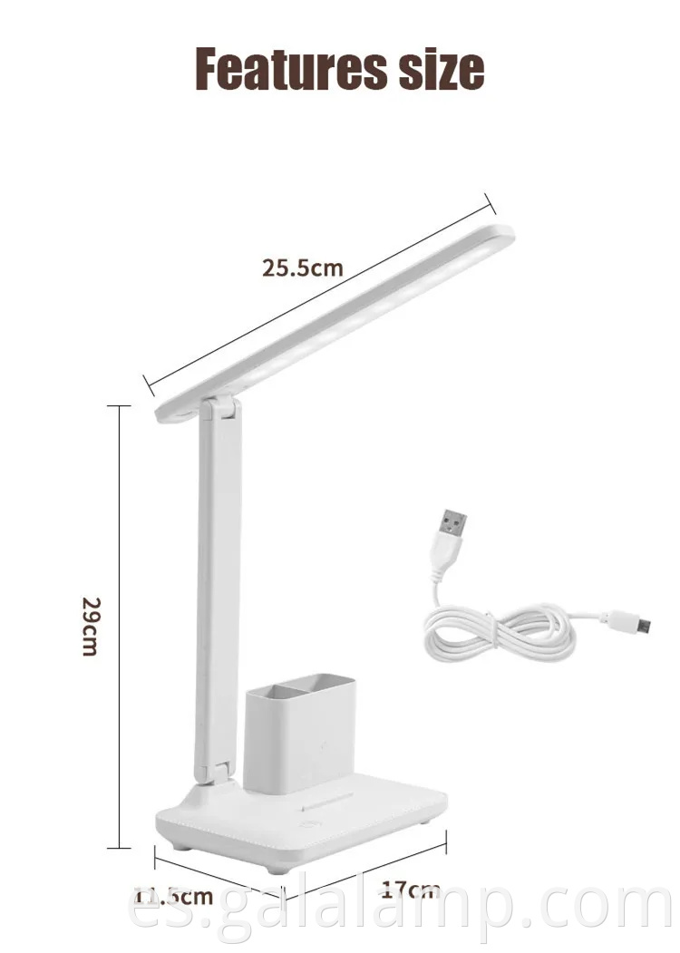 Lámpara de mesa plegable recargable moderna con soporte para bolígrafo